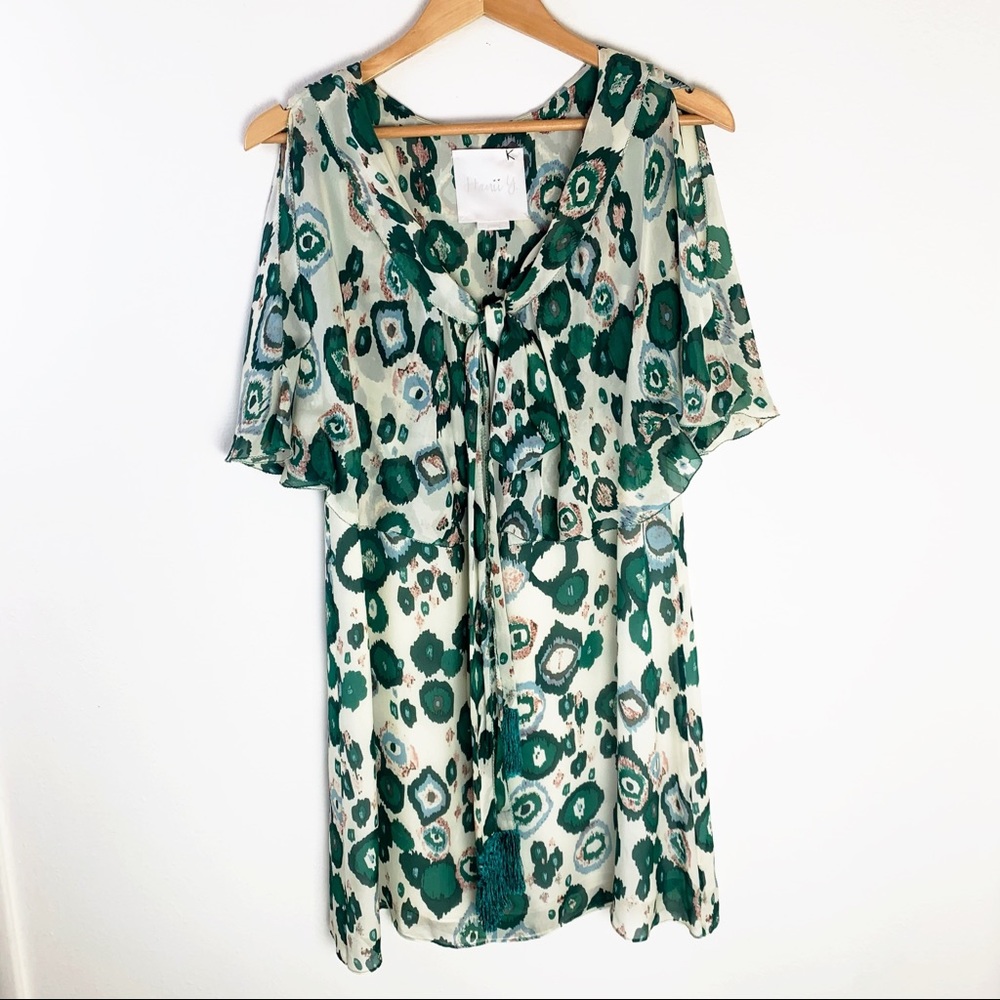 Hanii Y Silk Tunic shift Dress Tie Neck